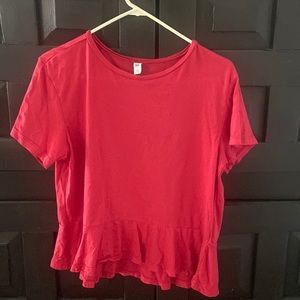 Small Red Frilled Short Sleeve Top